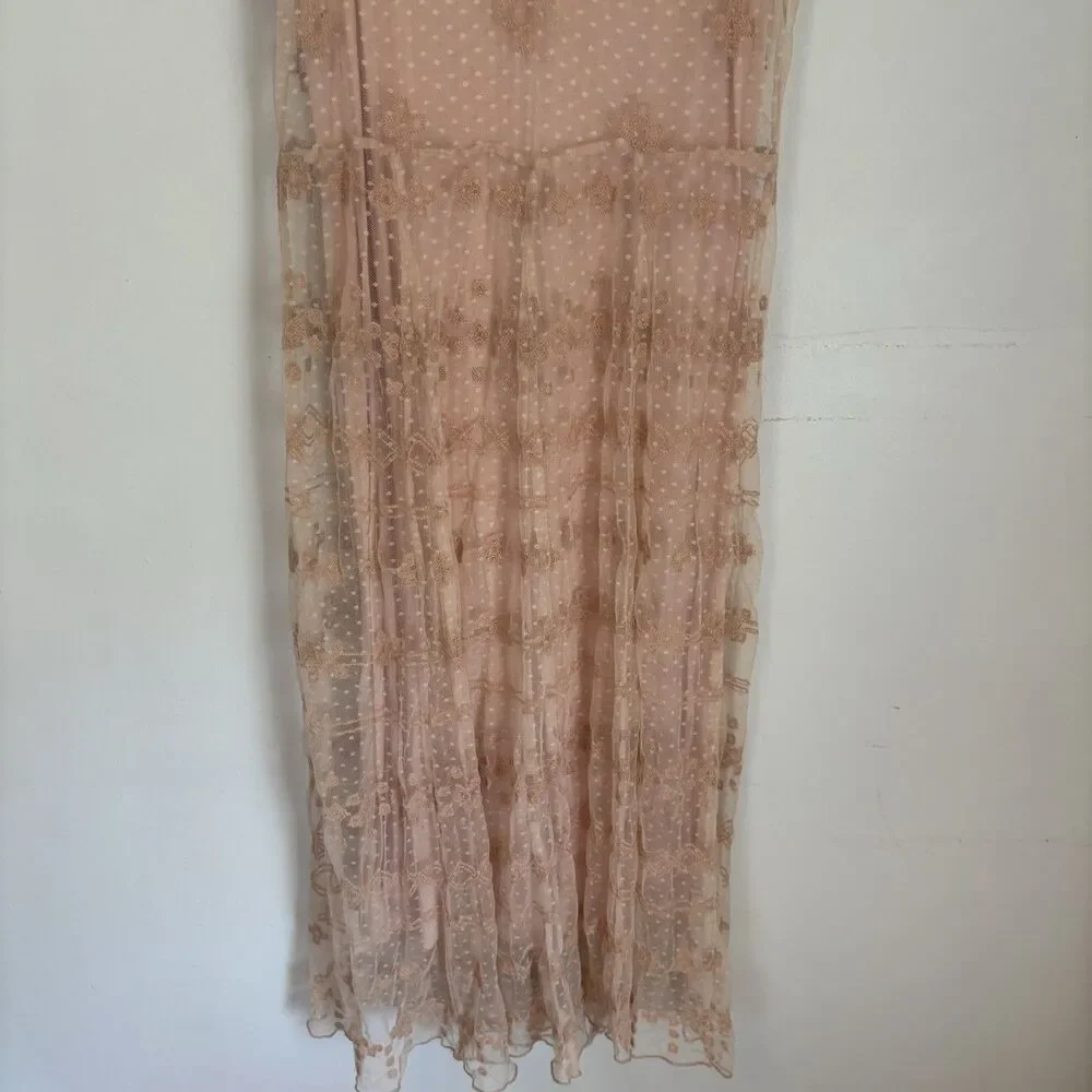 Sundance Midi Dress Pink Blush Lace Fairy Embroidered S Boho Gauzy Girly - Picture 3 of 9